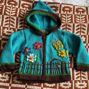 Kids Blue Hooded Sweater with Floral Design